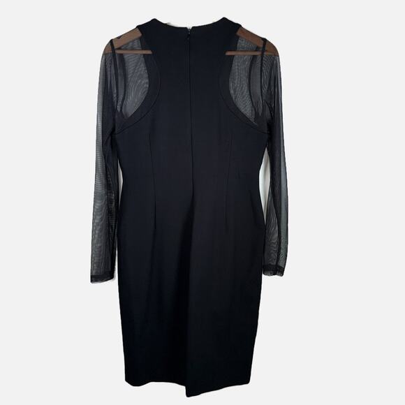 Calvin Klein Black Mesh Sleeve Bodycon Cocktail Dress Glam Minimalist Chic 6 LBD - Picture 4 of 14
